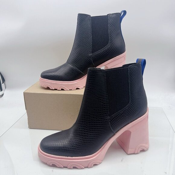 Sorel Brex Waterproof Platform Heel Chelsea Boot Bootie Black Vintage Pink US 11 - Picture 2 of 12